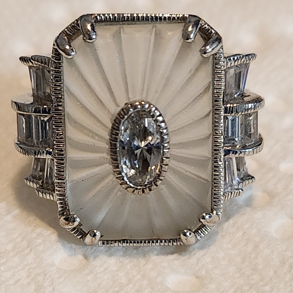 Camphor Glass Sterling Silver w/ Rhodium Plating. Ltd Edition QVC, #95/700. Sz 5